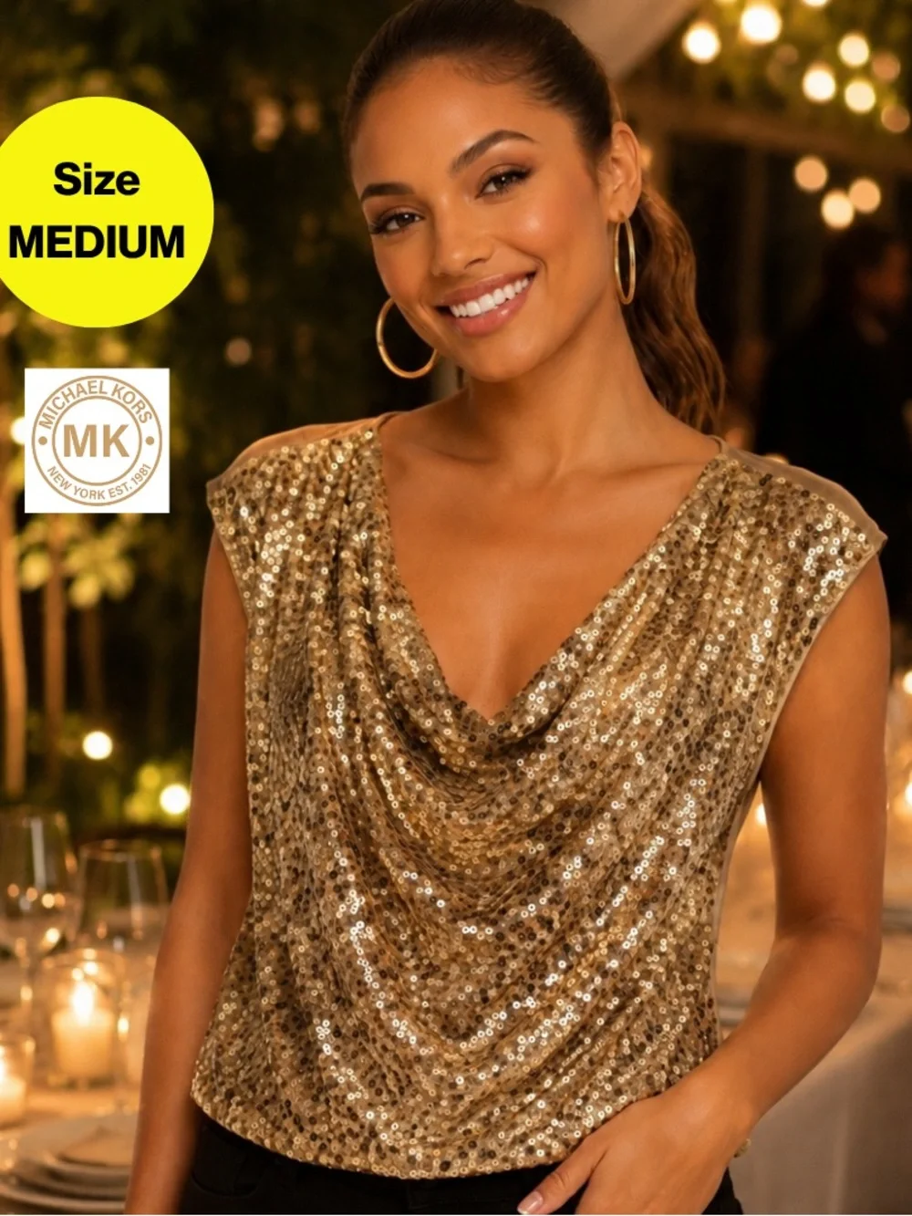 2/for $20 🪩 MICHAEL KORS Gold Sequin Sleeveless, Scoop Blouse (Women’s Medium)